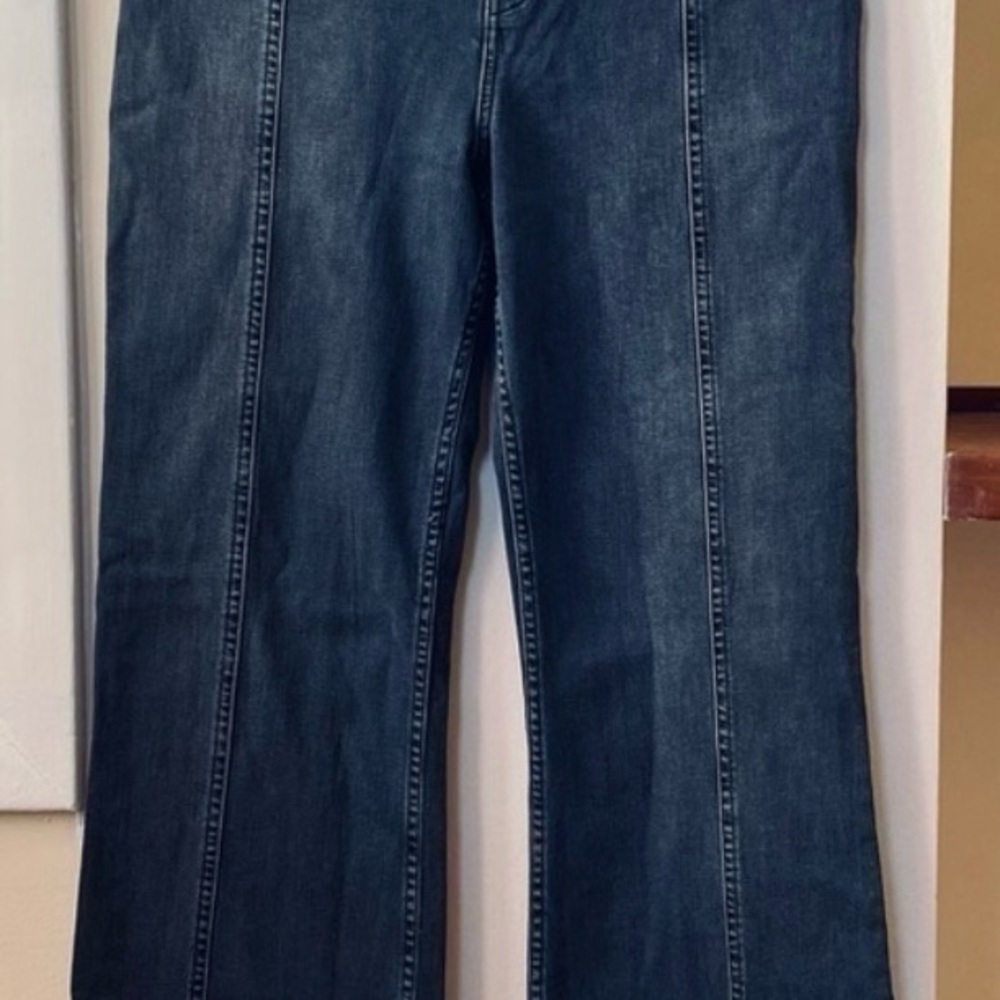 New Free People Firecracker Flare Jeans Patch in Black Python Star - Picture 3 of 6